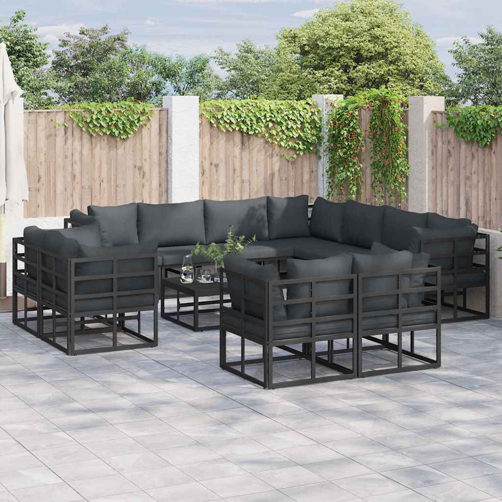 vidaXL Tuin Sofa Set met kussen 11 pcs Zwart Aluminium