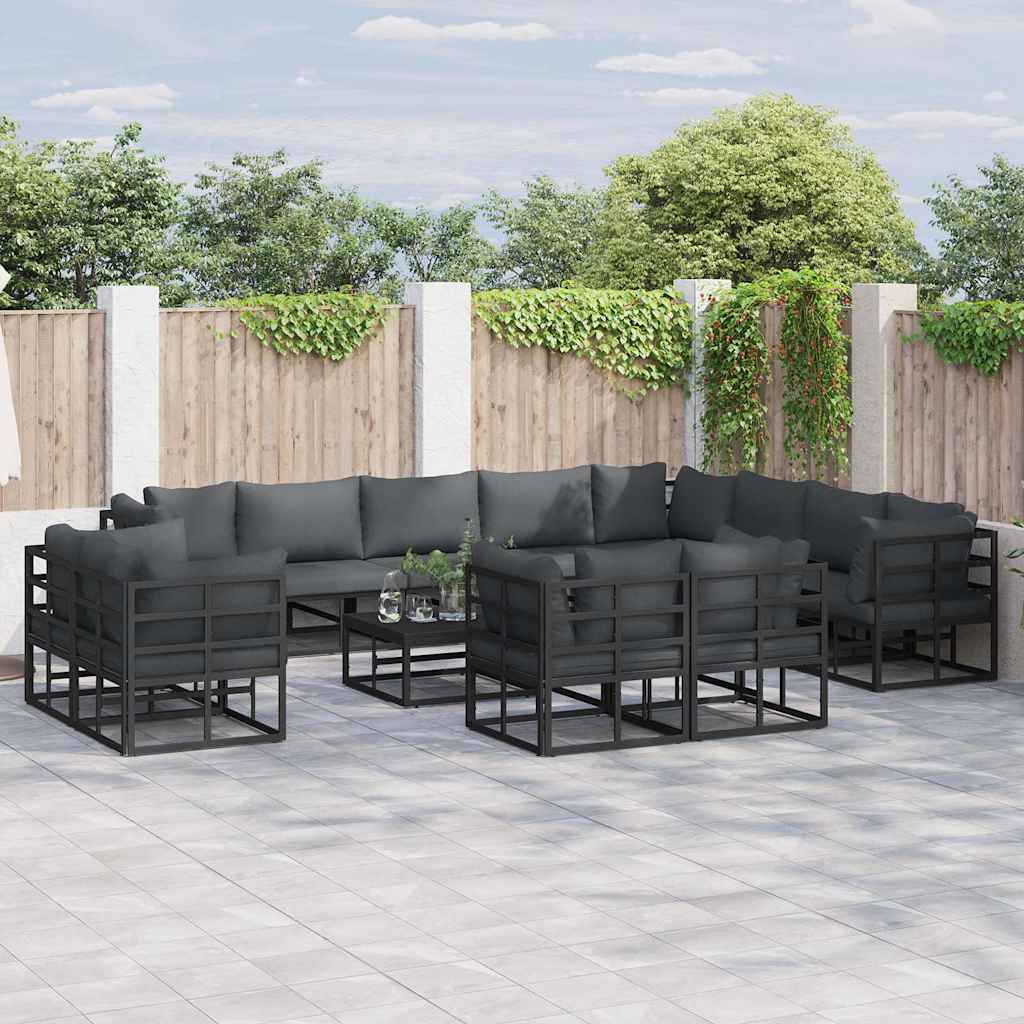 vidaXL Tuin Sofa Set met kussen 12 pcs Zwart Aluminium
