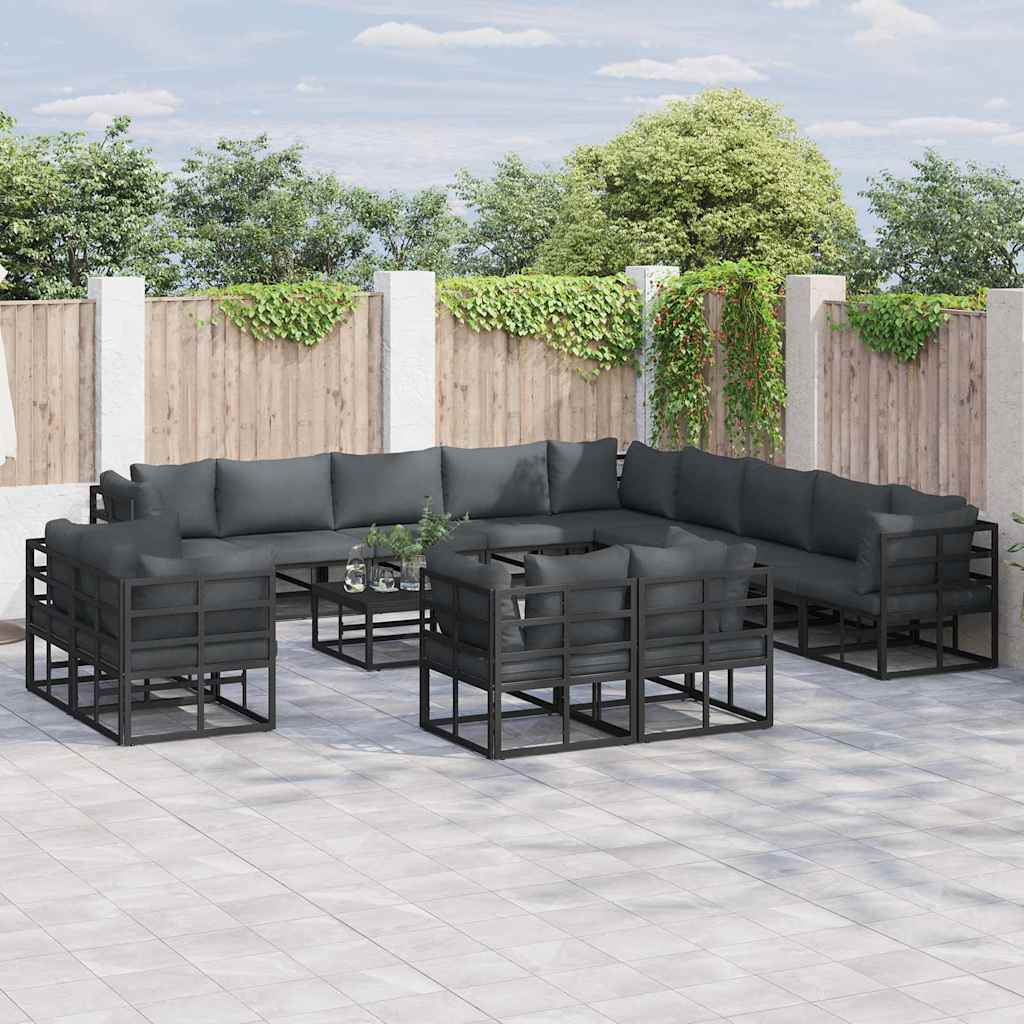 vidaXL Tuin Sofa Set met kussen 13 pcs Zwart Aluminium