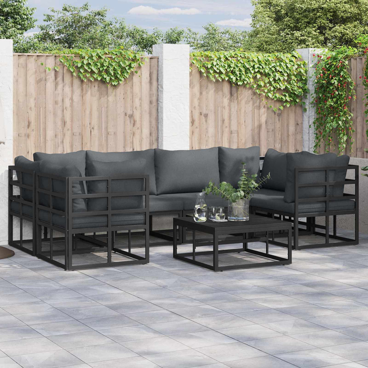 vidaXL Tuin Sofa Set 6 pcs Zwart Aluminium