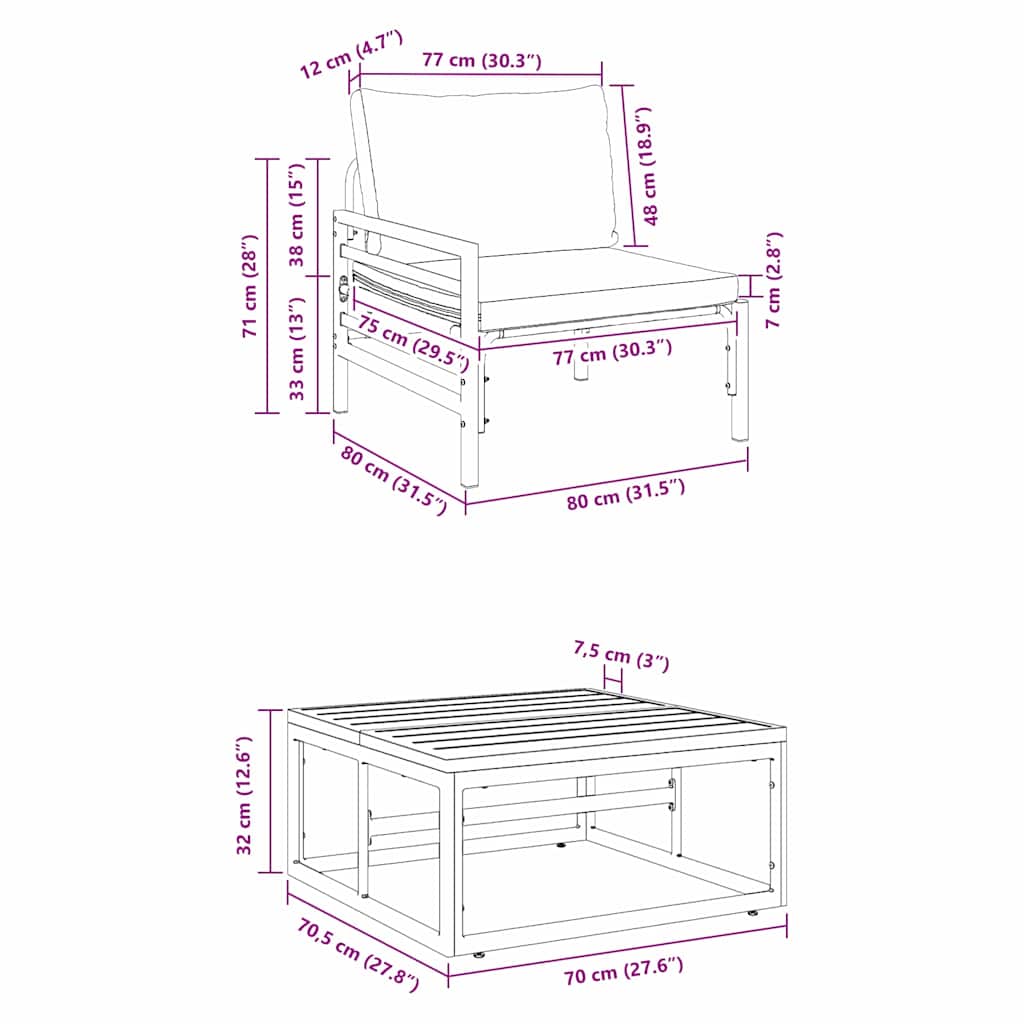 vidaXL Tuin Sofa Set 3 pcs Antraciet Staal