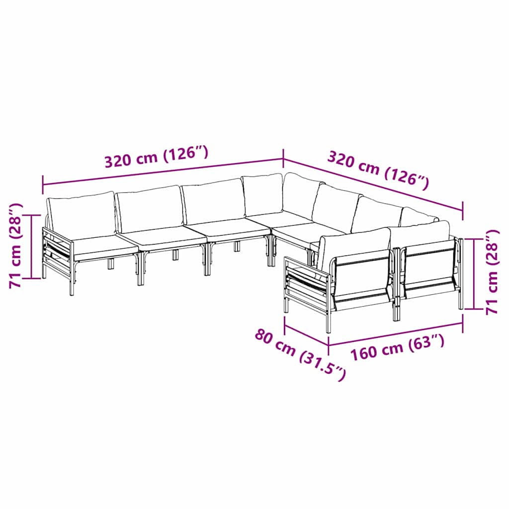vidaXL Tuin Sofa Set 8 pcs Antraciet Staal
