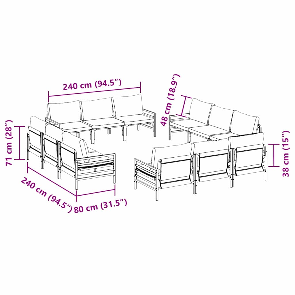 vidaXL Tuin Sofa Set 12 pcs Antraciet Staal