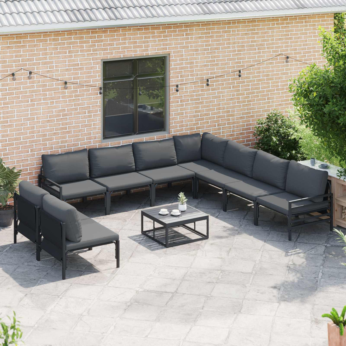 vidaXL Tuin Sofa Set 9 pcs Antraciet Staal
