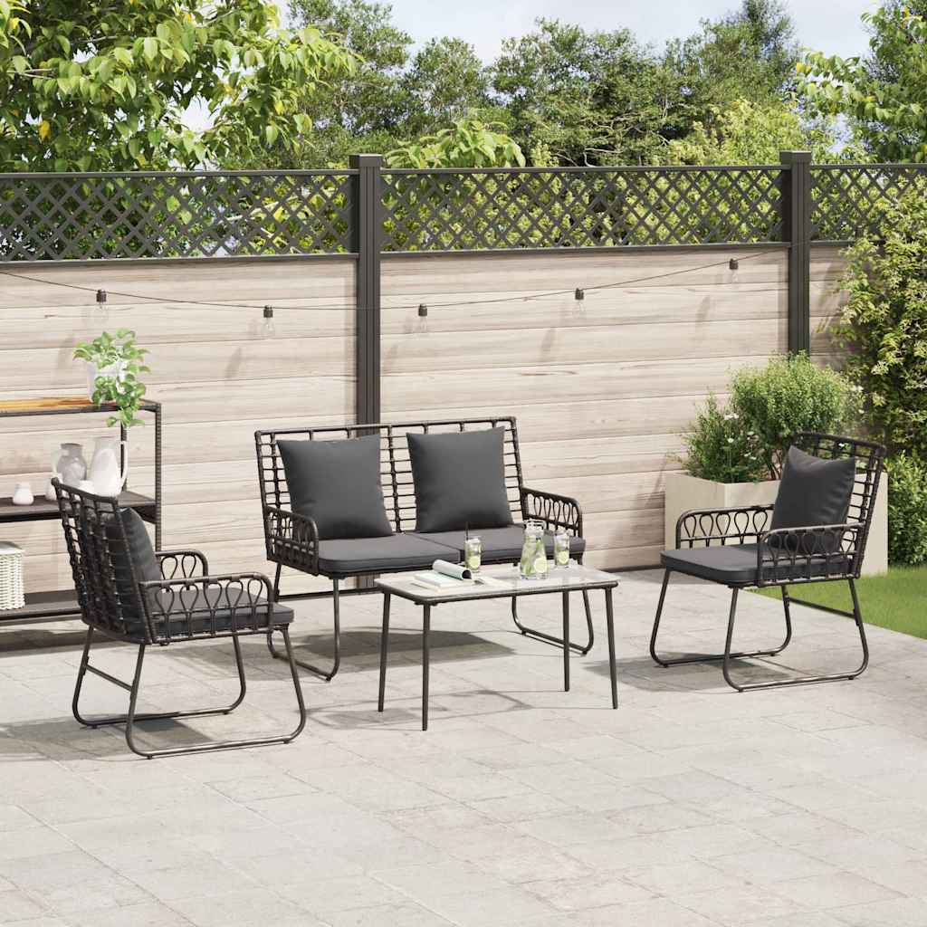 Tuinmeubelset 4 pcs Zwart, Antraciet Poly rattan, staal, polyester