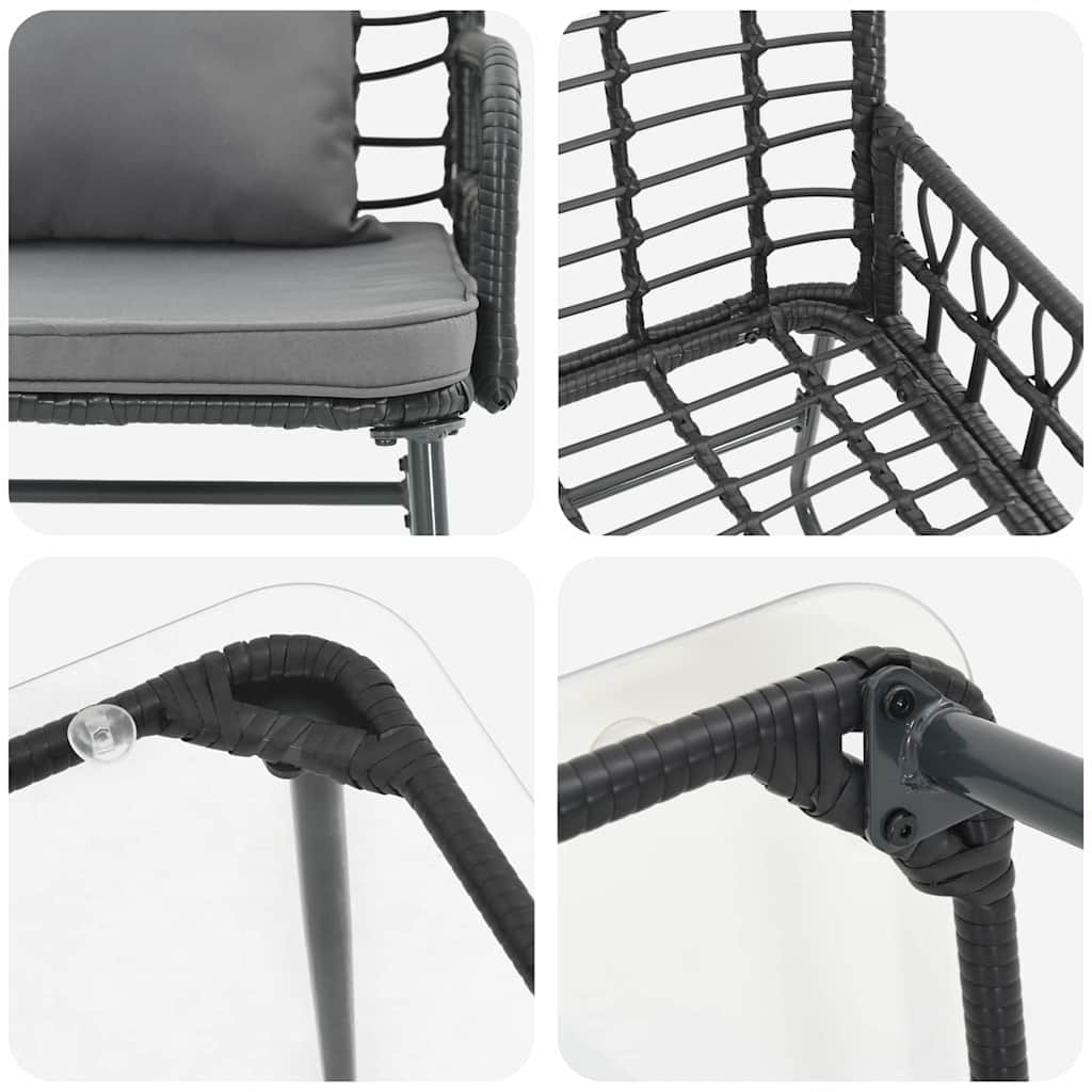 Tuinmeubelset 4 pcs Zwart, Antraciet Poly rattan, staal, polyester