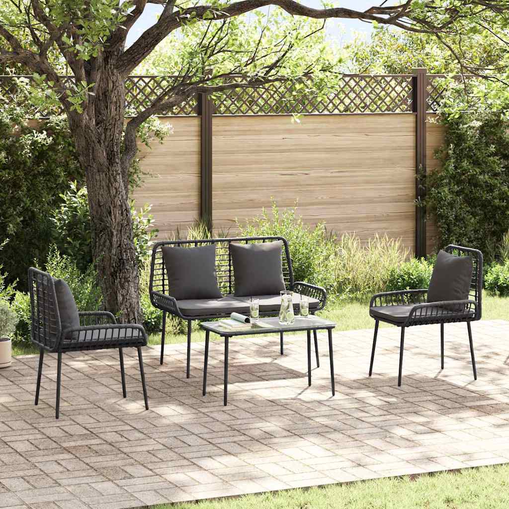 Tuinmeubelset 4 pcs Bruin, Zwart, Crème Poly rattan, staal, polyester