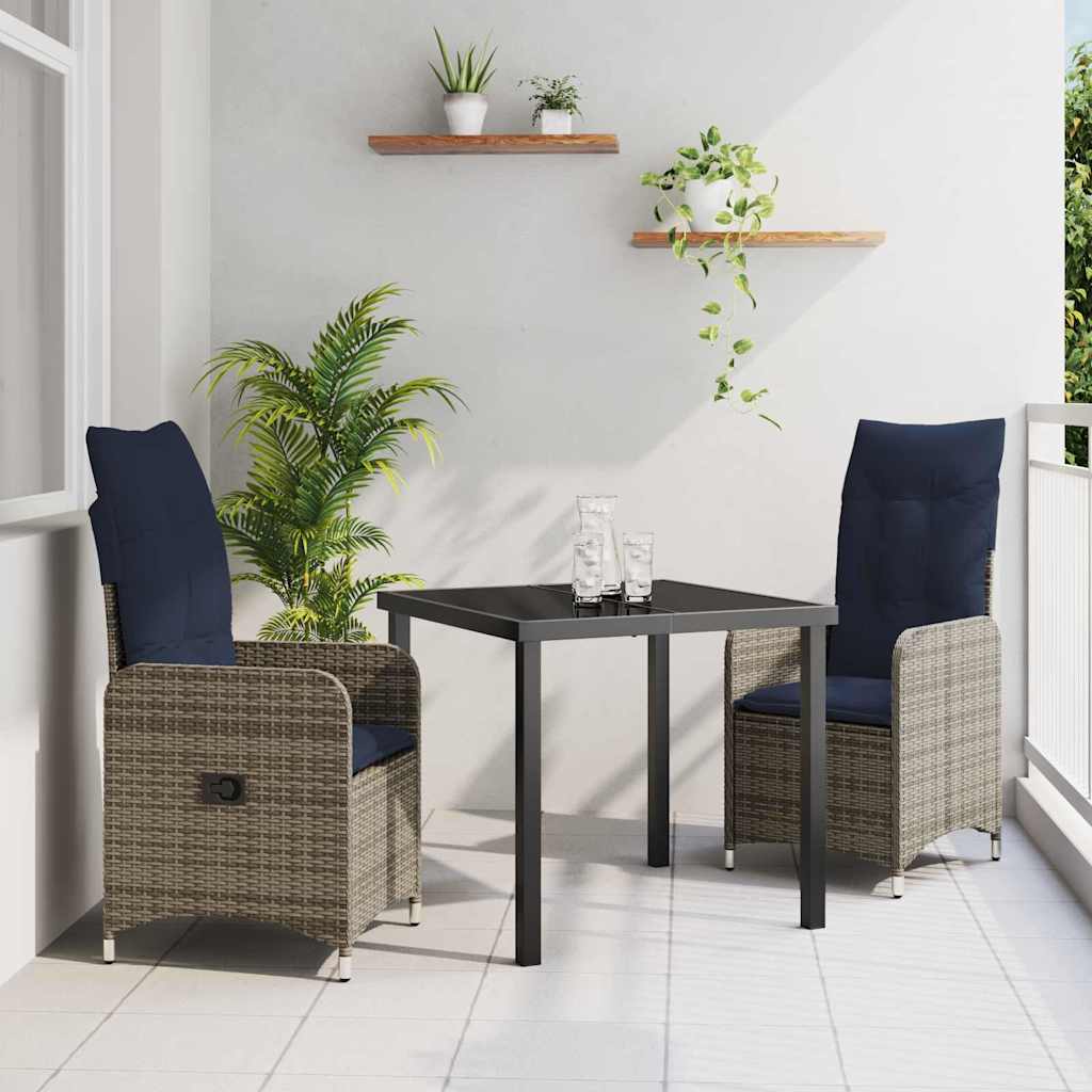 vidaXL Tuin Eetset 3 pcs Grijs poly rattan