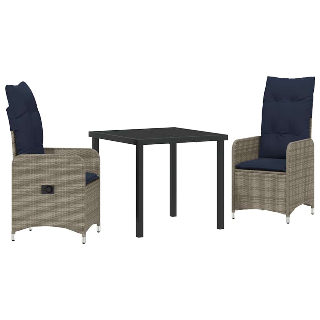 vidaXL Tuin Eetset 3 pcs Grijs poly rattan