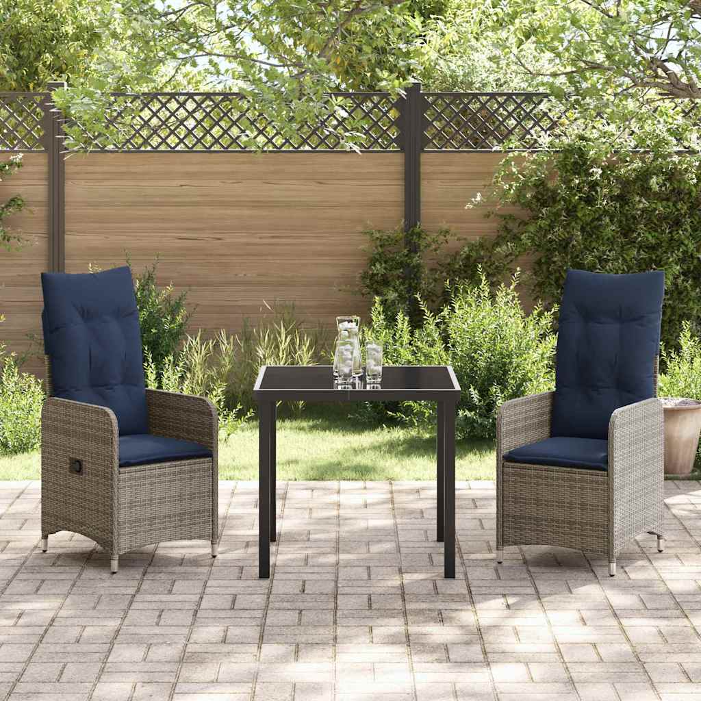 vidaXL Tuin Eetset 3 pcs Grijs poly rattan