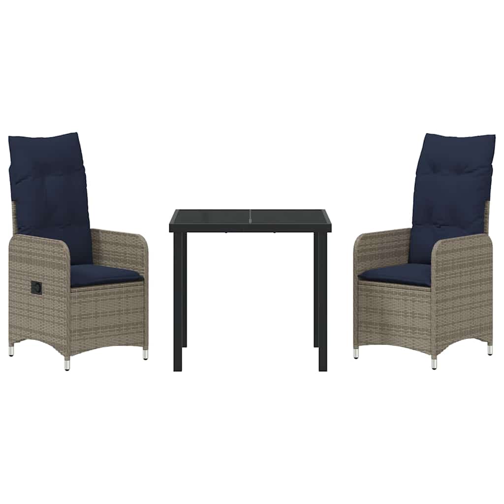 vidaXL Tuin Eetset 3 pcs Grijs poly rattan