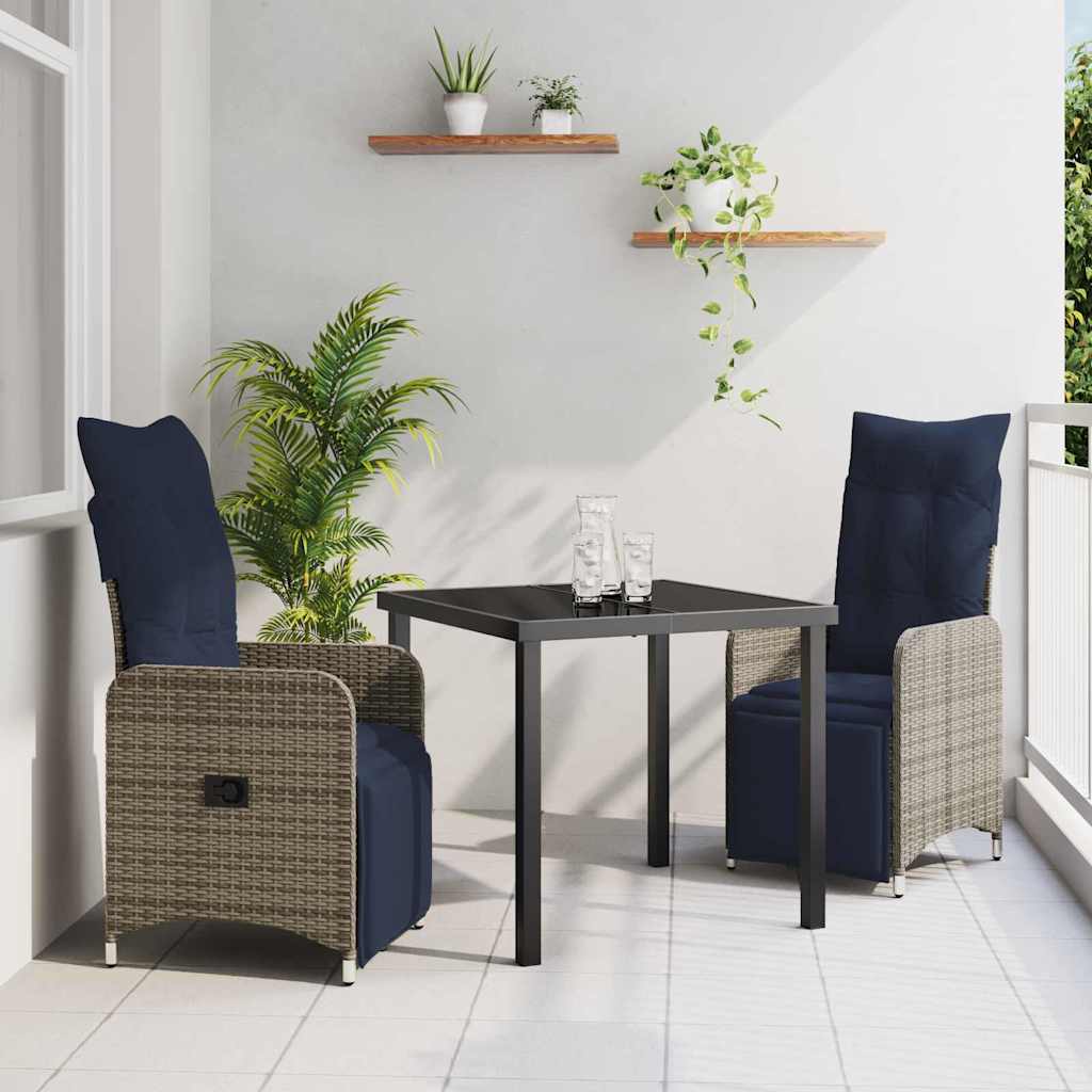 vidaXL Tuin Eetset 3 pcs Grijs poly rattan