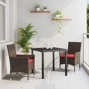 vidaXL Tafel en stoelen set met kussen 3 pcs Bruin PE Rattan