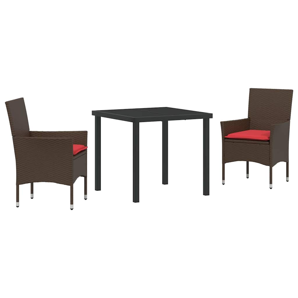 vidaXL Tafel en stoelen set met kussen 3 pcs Bruin PE Rattan