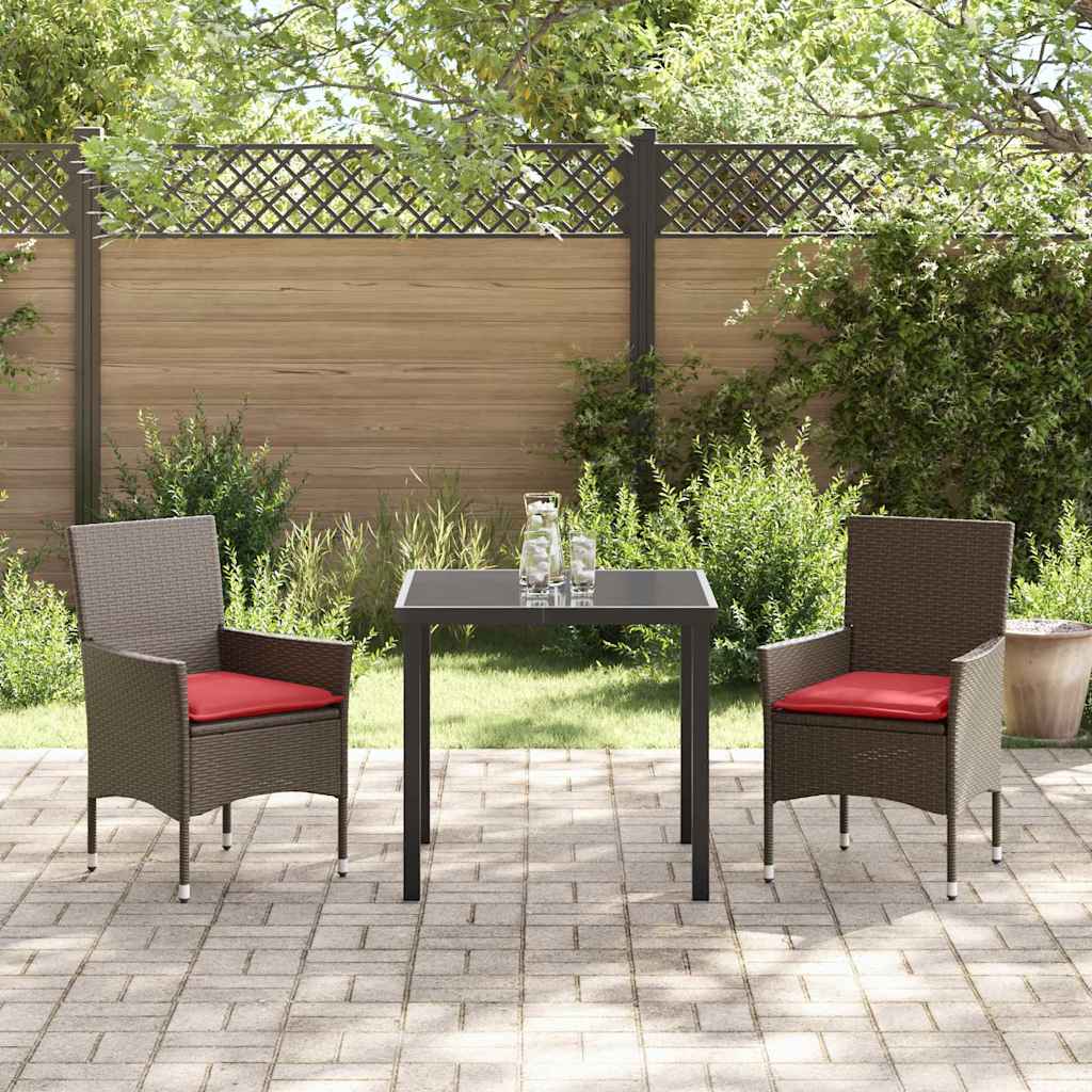 vidaXL Tafel en stoelen set met kussen 3 pcs Bruin PE Rattan