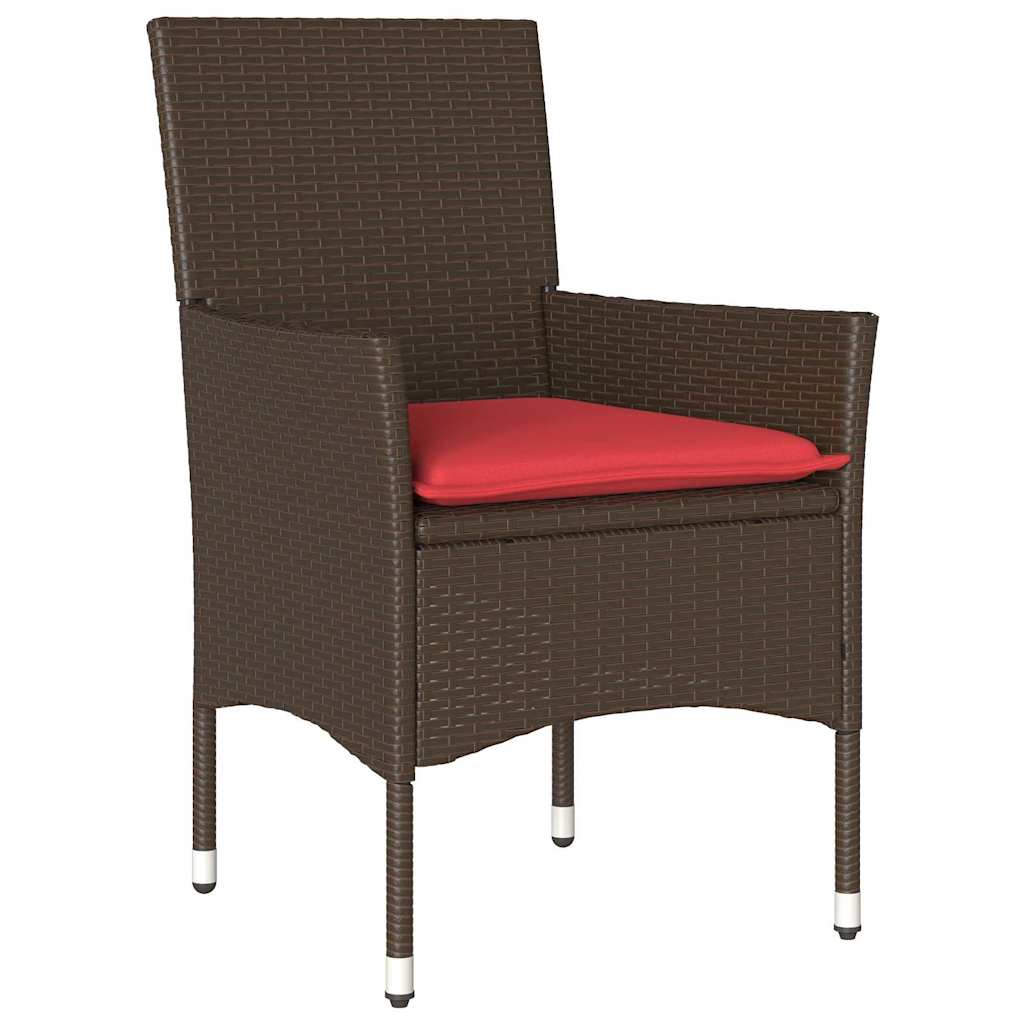 vidaXL Tafel en stoelen set met kussen 3 pcs Bruin PE Rattan