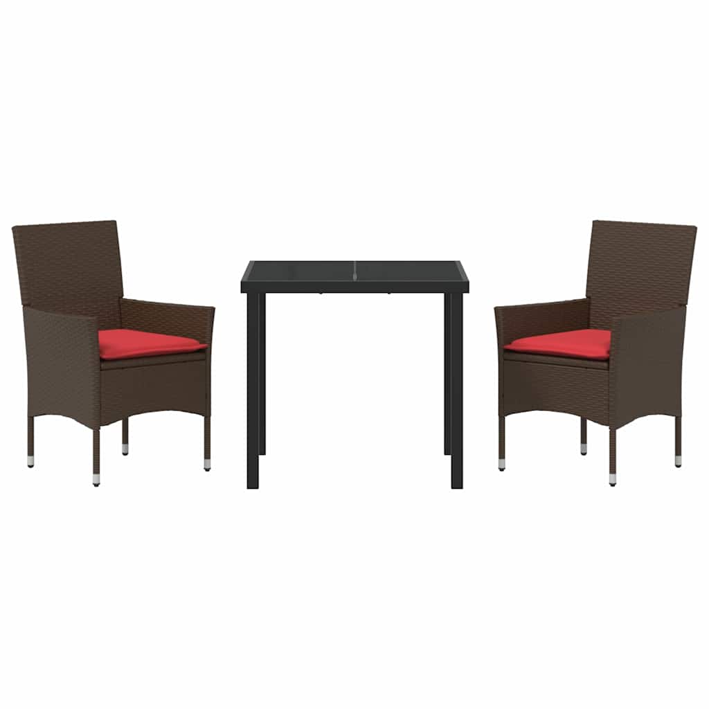 vidaXL Tafel en stoelen set met kussen 3 pcs Bruin PE Rattan