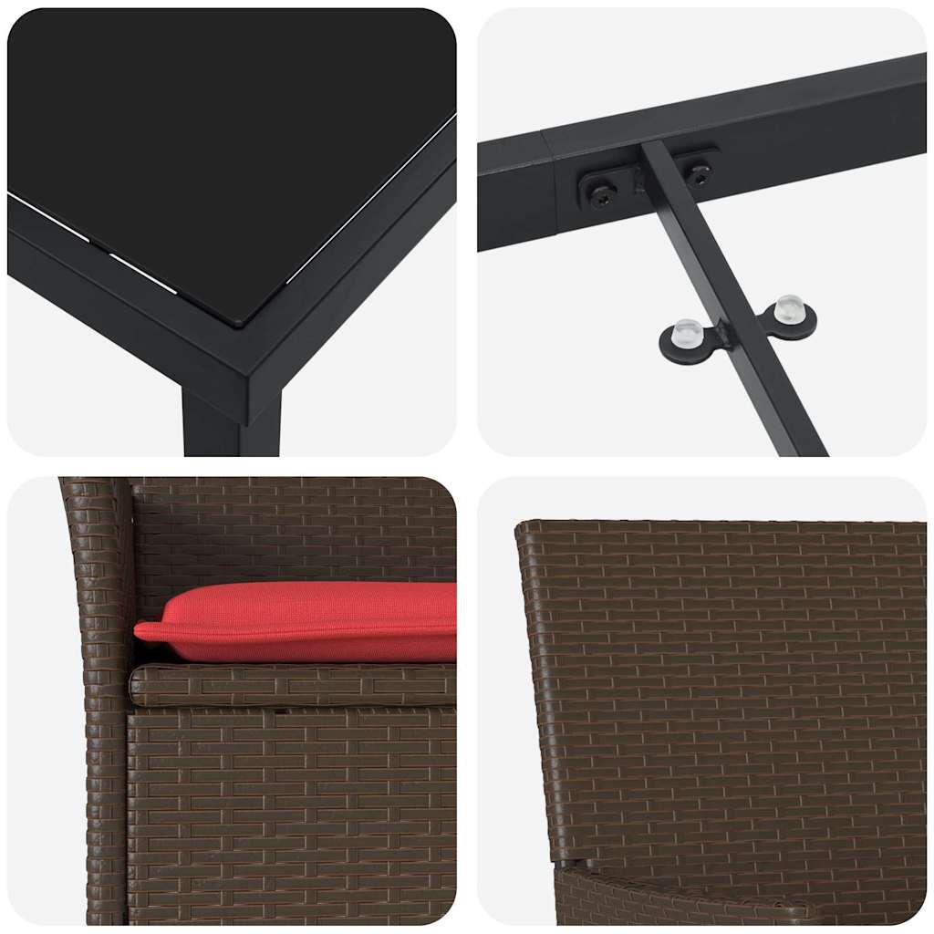vidaXL Tafel en stoelen set met kussen 3 pcs Bruin PE Rattan