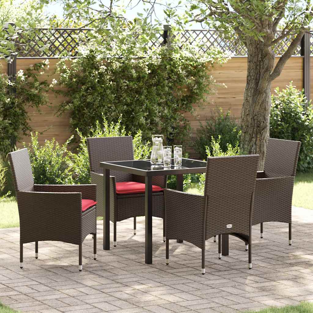 vidaXL Tafel en stoelen set met kussen 3 pcs Bruin PE Rattan