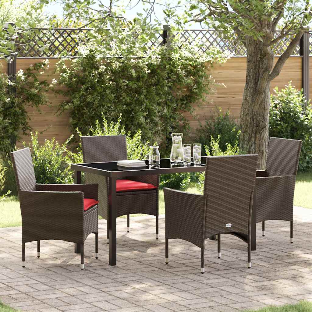 vidaXL Tafel en stoelen set met kussen 3 pcs Bruin PE Rattan