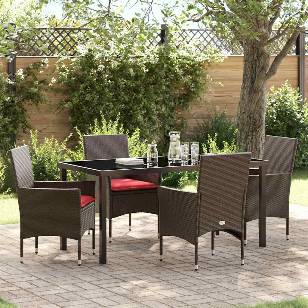 vidaXL Tafel en stoelen set met kussen 3 pcs Bruin PE Rattan