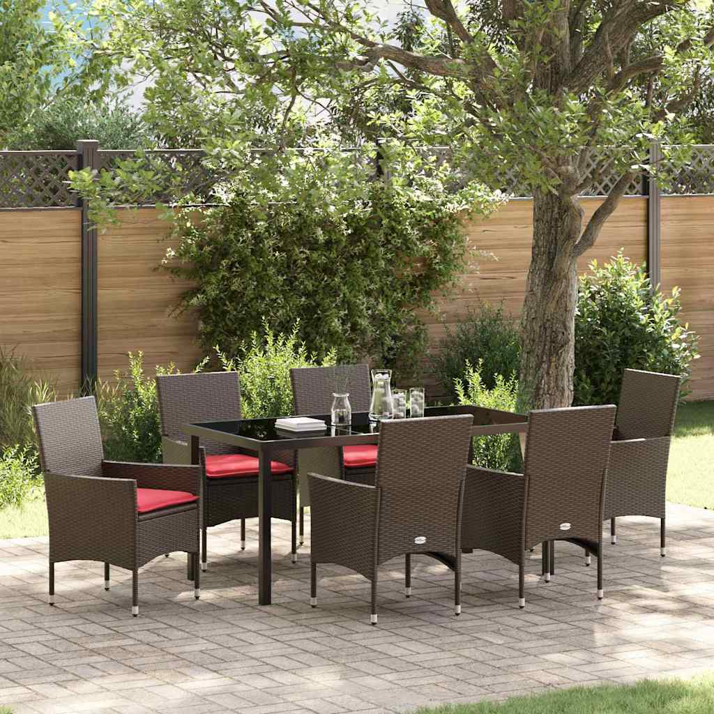 vidaXL Tafel en stoelen set met kussen 3 pcs Bruin PE Rattan