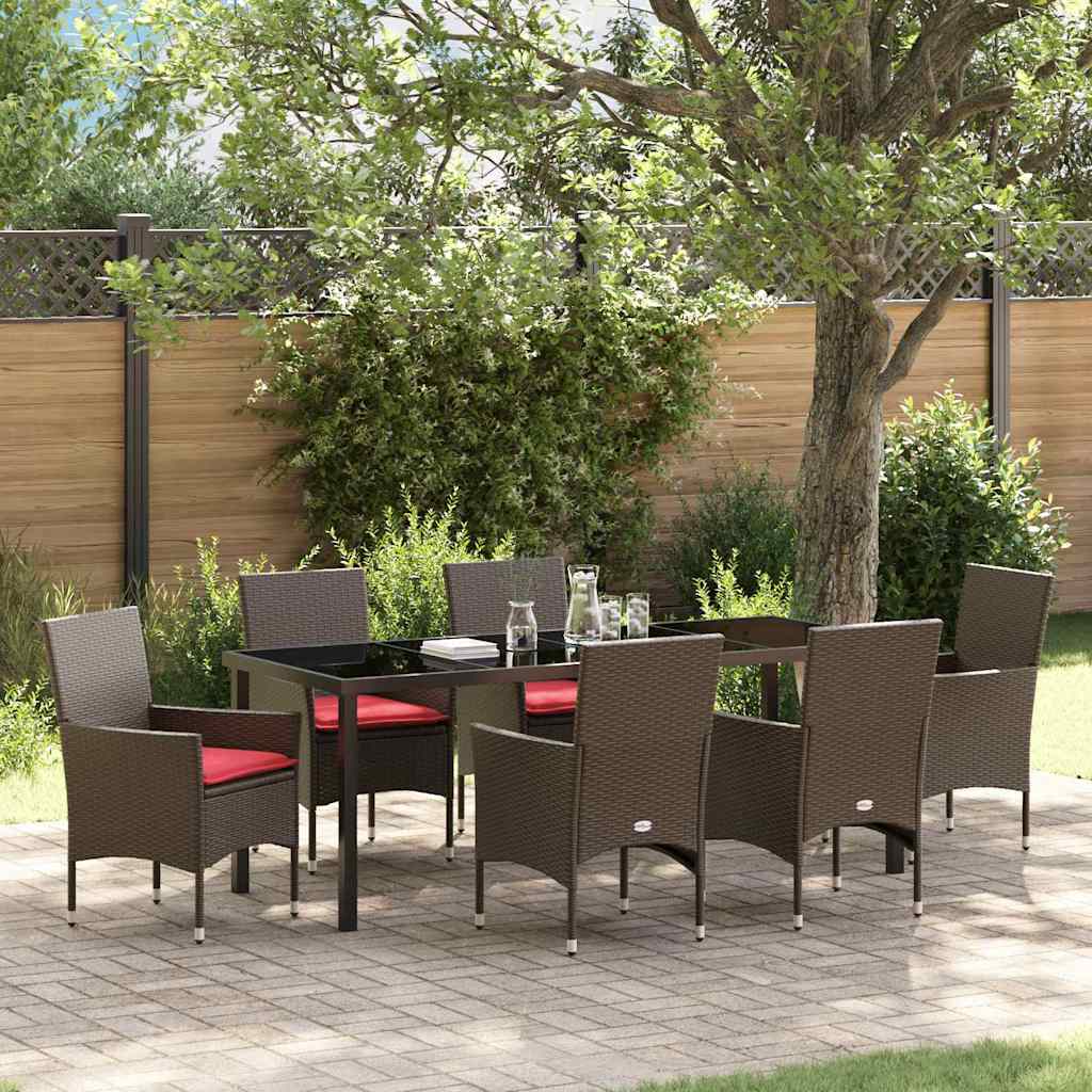 vidaXL Tafel en stoelen set met kussen 3 pcs Bruin PE Rattan