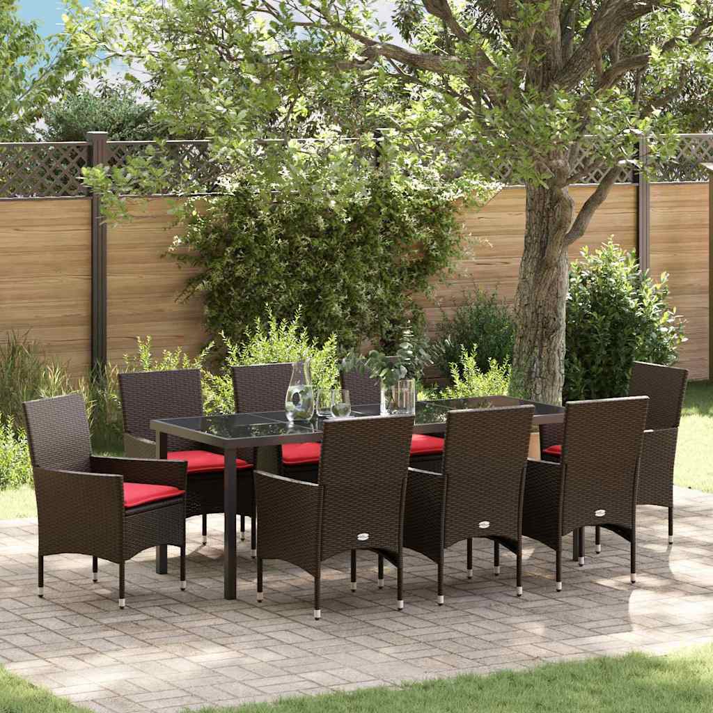vidaXL Tafel en stoelen set met kussen 3 pcs Bruin PE Rattan