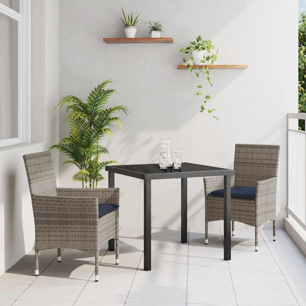 vidaXL Tafel en stoelen set met kussen 3 pcs Bruin PE Rattan