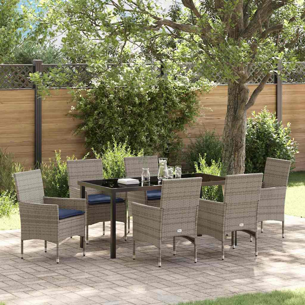 vidaXL Tafel en stoelen set met kussen 3 pcs Bruin PE Rattan