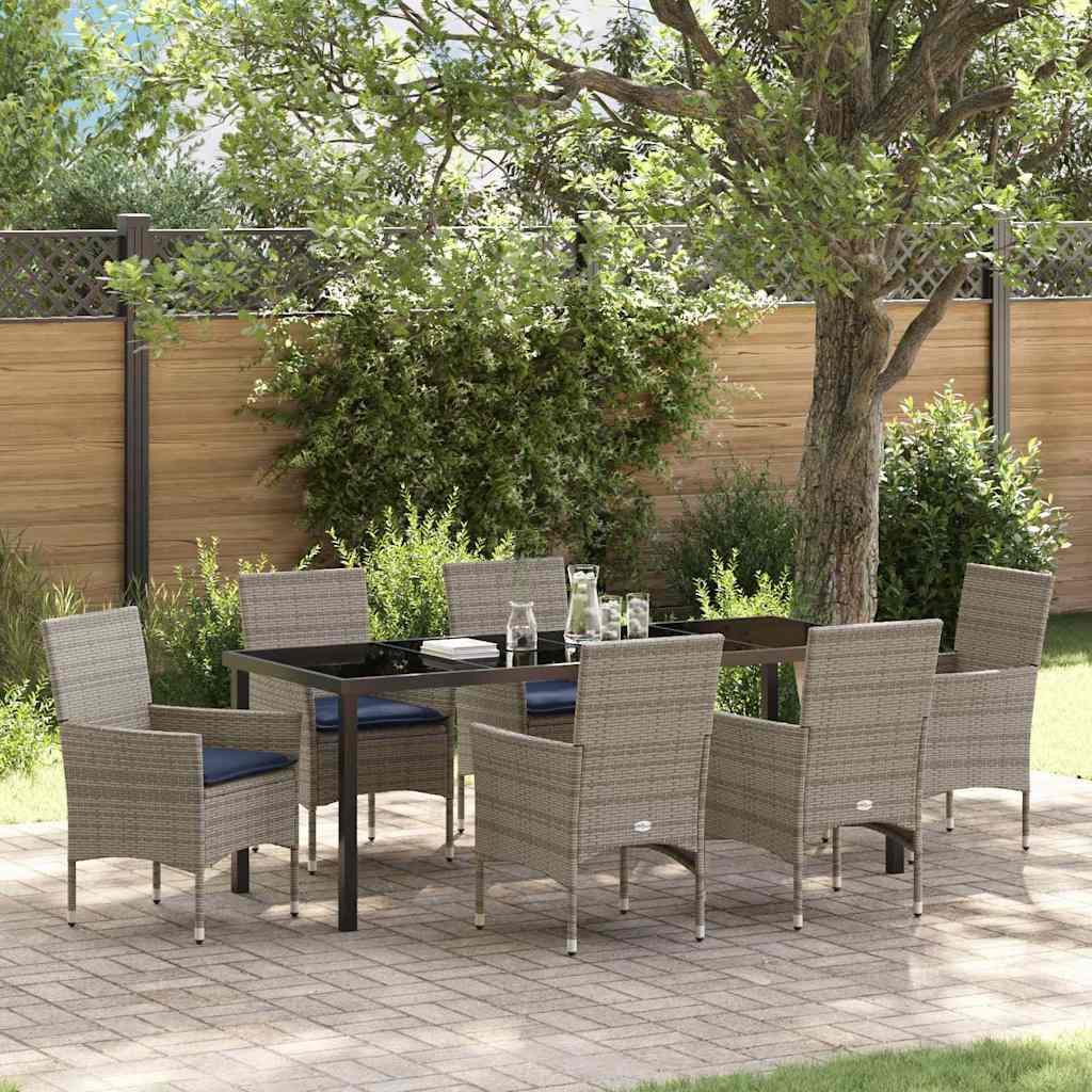 vidaXL Tafel en stoelen set met kussen 3 pcs Bruin PE Rattan
