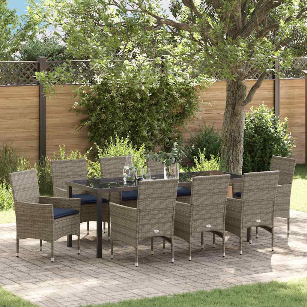 vidaXL Tafel en stoelen set met kussen 3 pcs Bruin PE Rattan