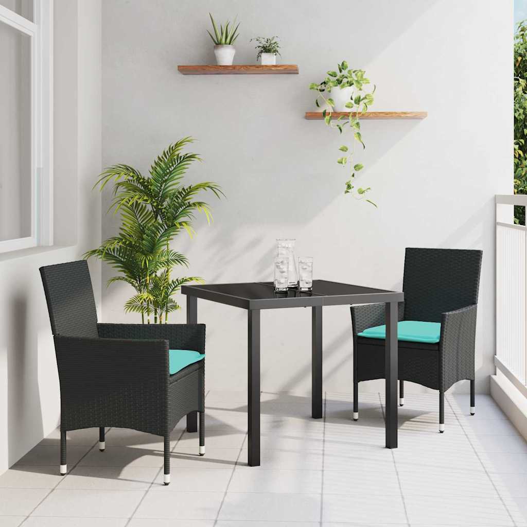 vidaXL Tafel en stoelen set met kussen 3 pcs Bruin PE Rattan