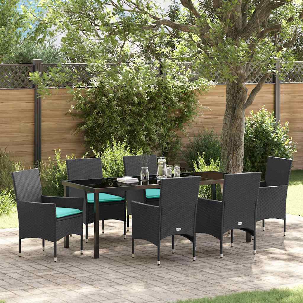vidaXL Tafel en stoelen set met kussen 3 pcs Bruin PE Rattan