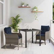 vidaXL Tuin eettafelset met kussen 3 pcs Grijs poly rattan