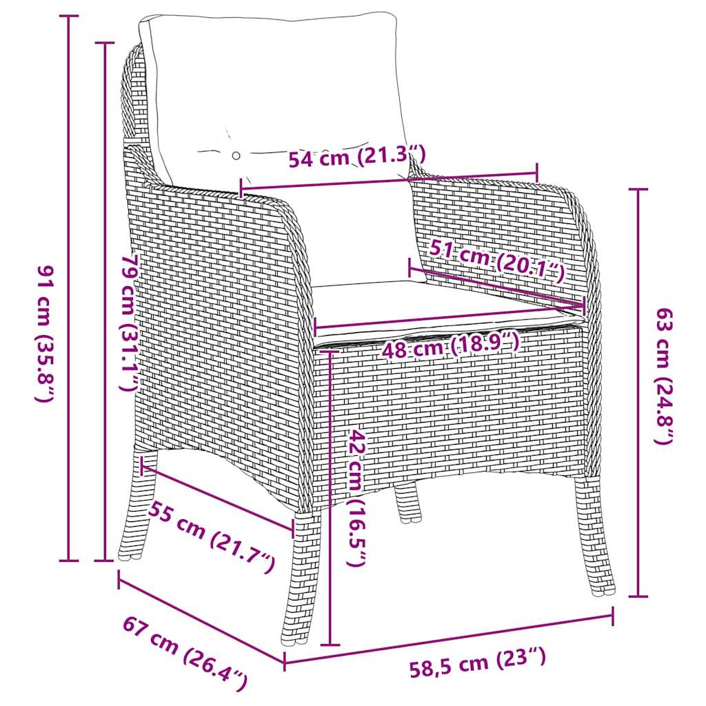 vidaXL Tuin eettafelset met kussen 3 pcs Grijs poly rattan