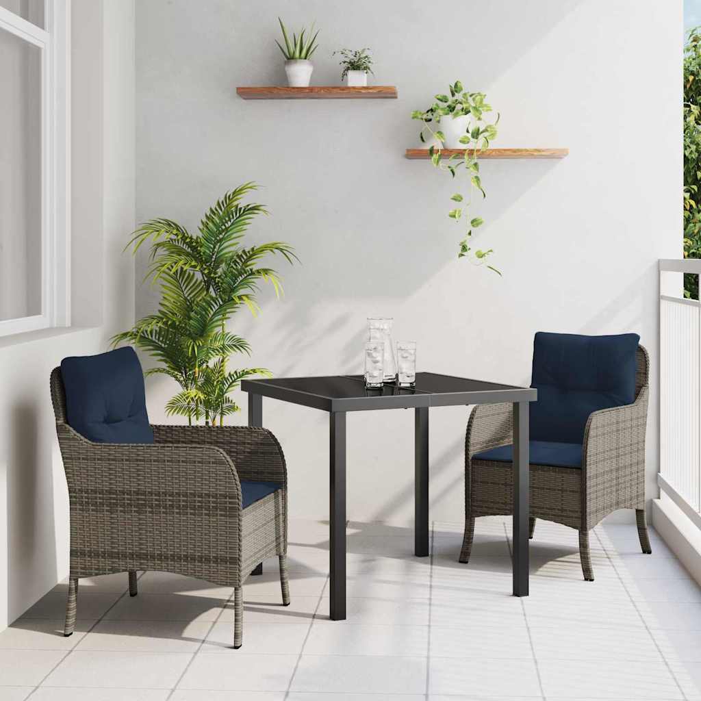 vidaXL Tuin eettafelset met kussen 3 pcs Grijs poly rattan