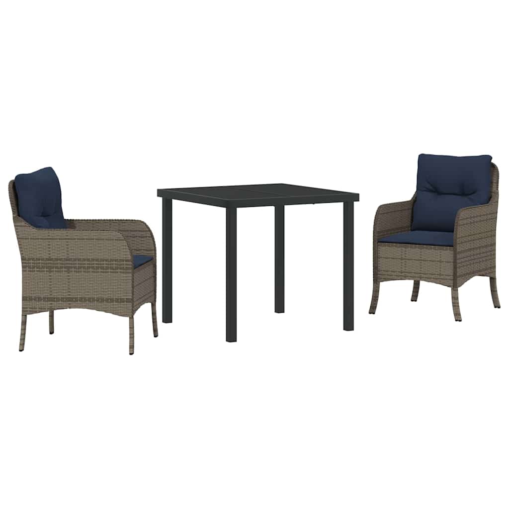 vidaXL Tuin eettafelset met kussen 3 pcs Grijs poly rattan