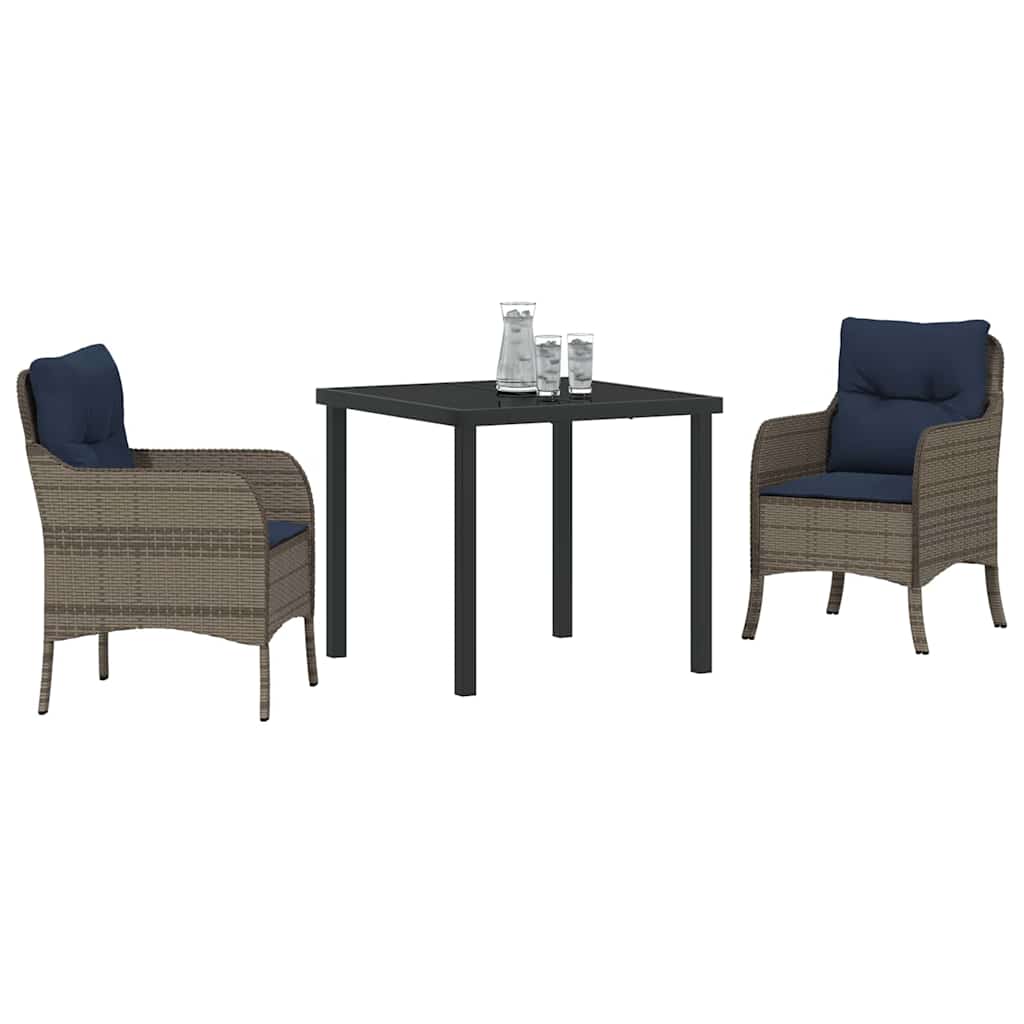 vidaXL Tuin eettafelset met kussen 3 pcs Grijs poly rattan