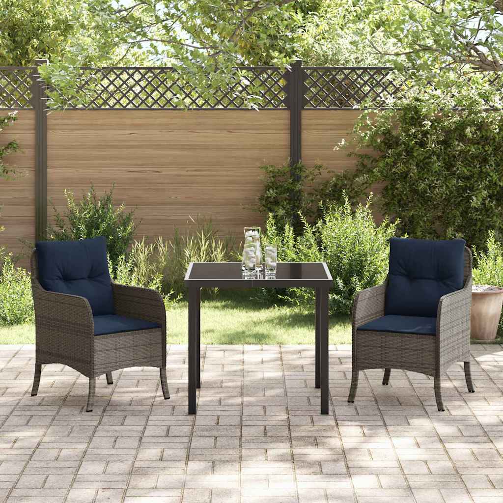 vidaXL Tuin eettafelset met kussen 3 pcs Grijs poly rattan
