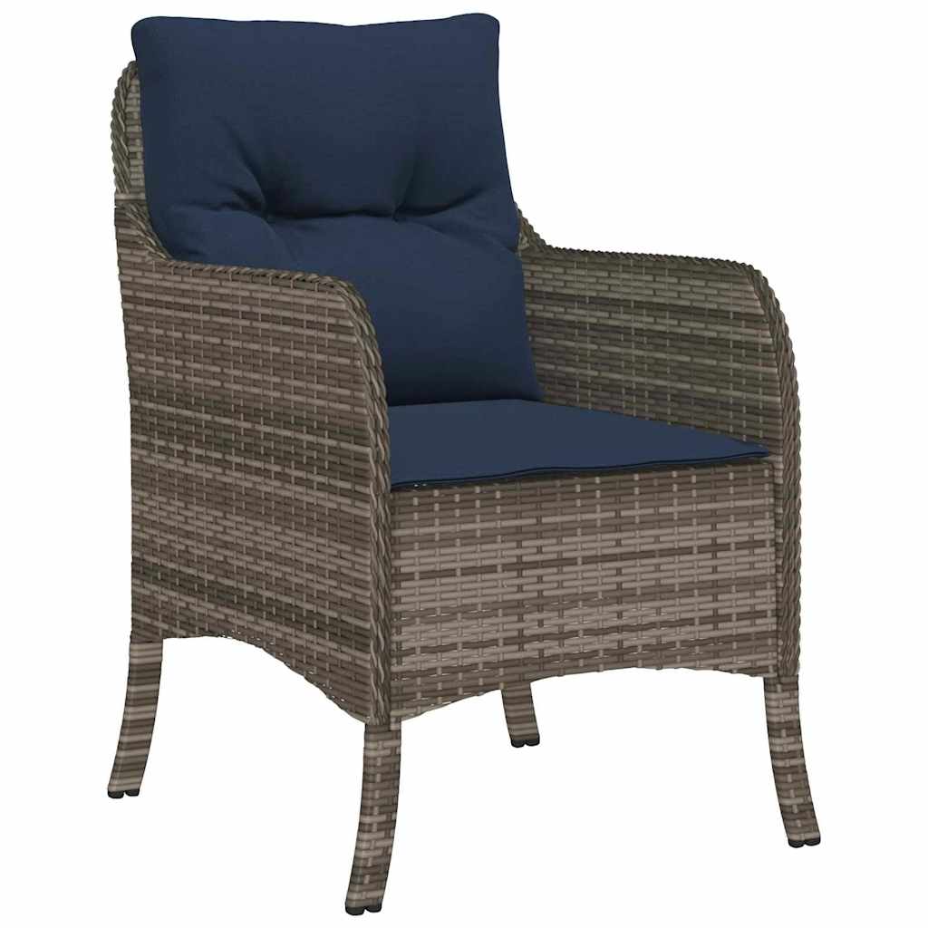 vidaXL Tuin eettafelset met kussen 3 pcs Grijs poly rattan