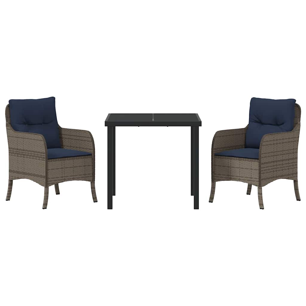 vidaXL Tuin eettafelset met kussen 3 pcs Grijs poly rattan