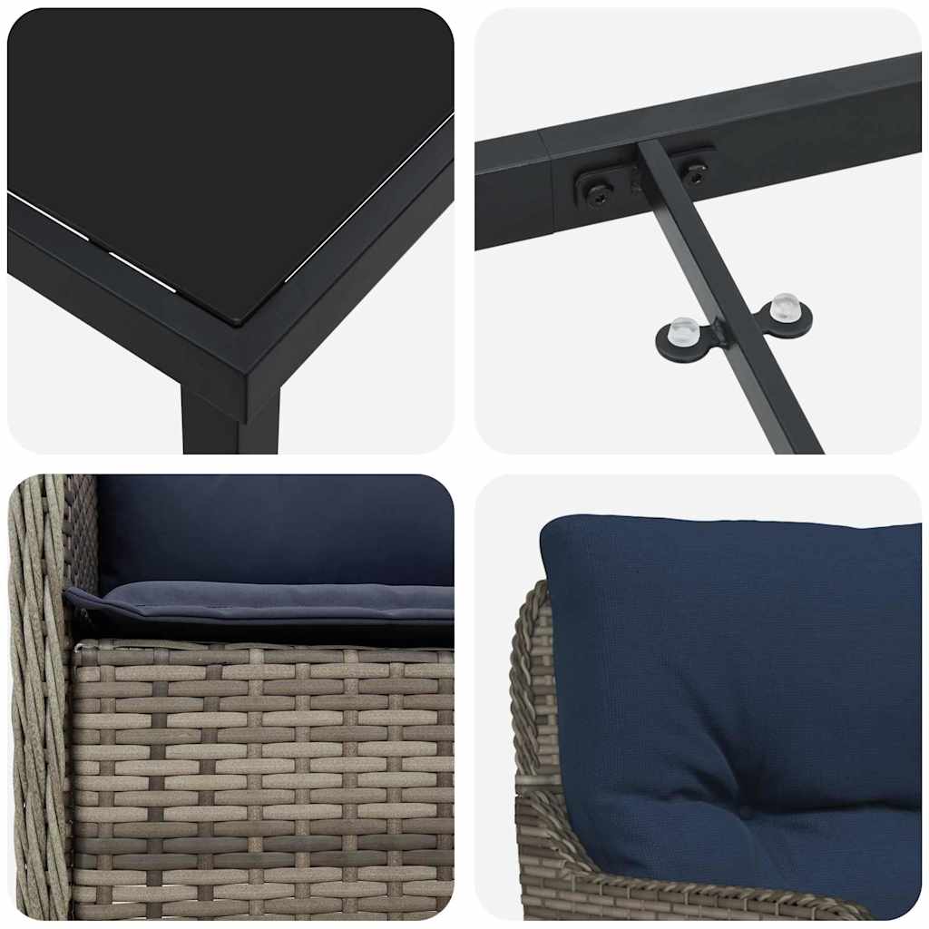 vidaXL Tuin eettafelset met kussen 3 pcs Grijs poly rattan