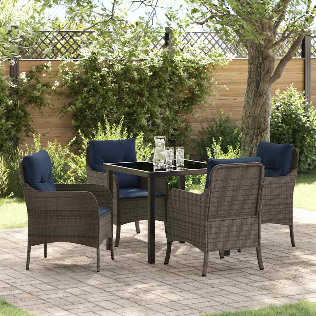 vidaXL Tuin eettafelset met kussen 3 pcs Grijs poly rattan