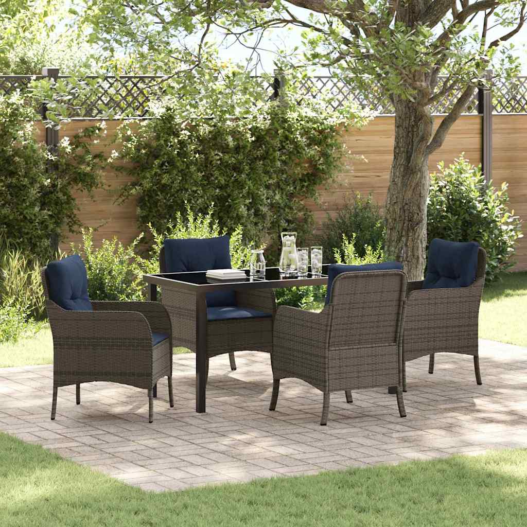 vidaXL Tuin eettafelset met kussen 3 pcs Grijs poly rattan