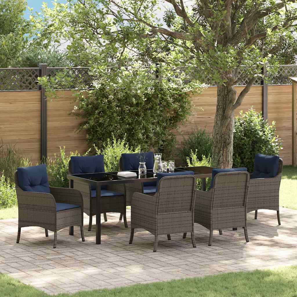 vidaXL Tuin eettafelset met kussen 3 pcs Grijs poly rattan