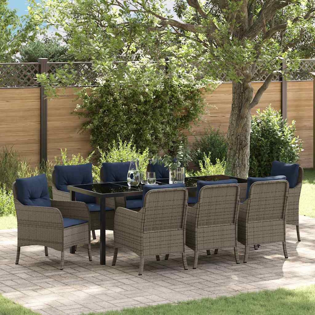 vidaXL Tuin eettafelset met kussen 3 pcs Grijs poly rattan