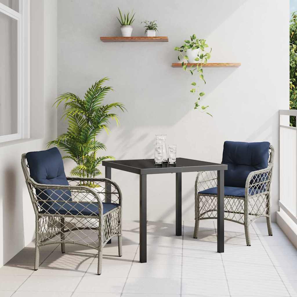 vidaXL Tuin eettafelset met kussen 5 pcs Grijs en zwart Rattan