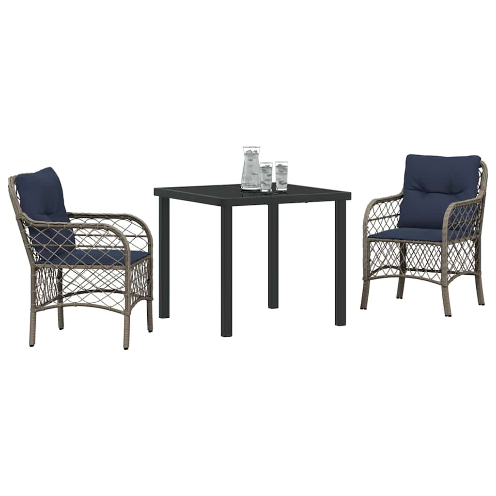vidaXL Tuin eettafelset met kussen 5 pcs Grijs en zwart Rattan