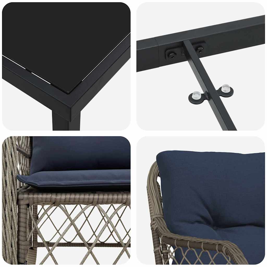 vidaXL Tuin eettafelset met kussen 5 pcs Grijs en zwart Rattan